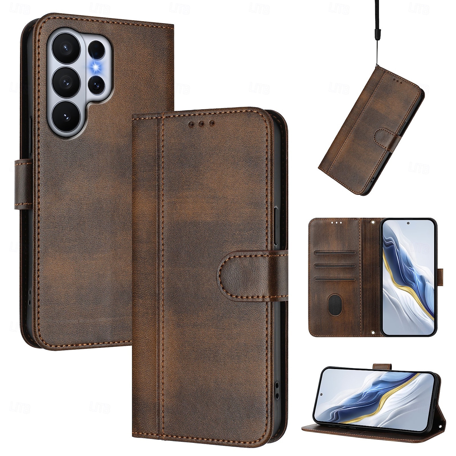 telefon Kılıf Na Samsung Galaxy S26 S26 Ultra Plus Etui na karty portfela Z podpórką Obsługa ładowania bezprzewodowego z paskiem na nadgarstek Retro TPU Skóra PU 2026 - $15.99 –P2
