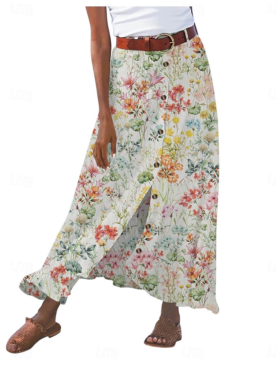 בגדי ריקוד נשים חצאית לחופשה אופנתי יום יומי מקסי מותניים גבוהים חצאיות פרחוני אותיות דפוס קשיח יומי רחוב לבן צהוב ורוד מסמיק קיץ פוליאסטר 2026 - $25.99 –P1