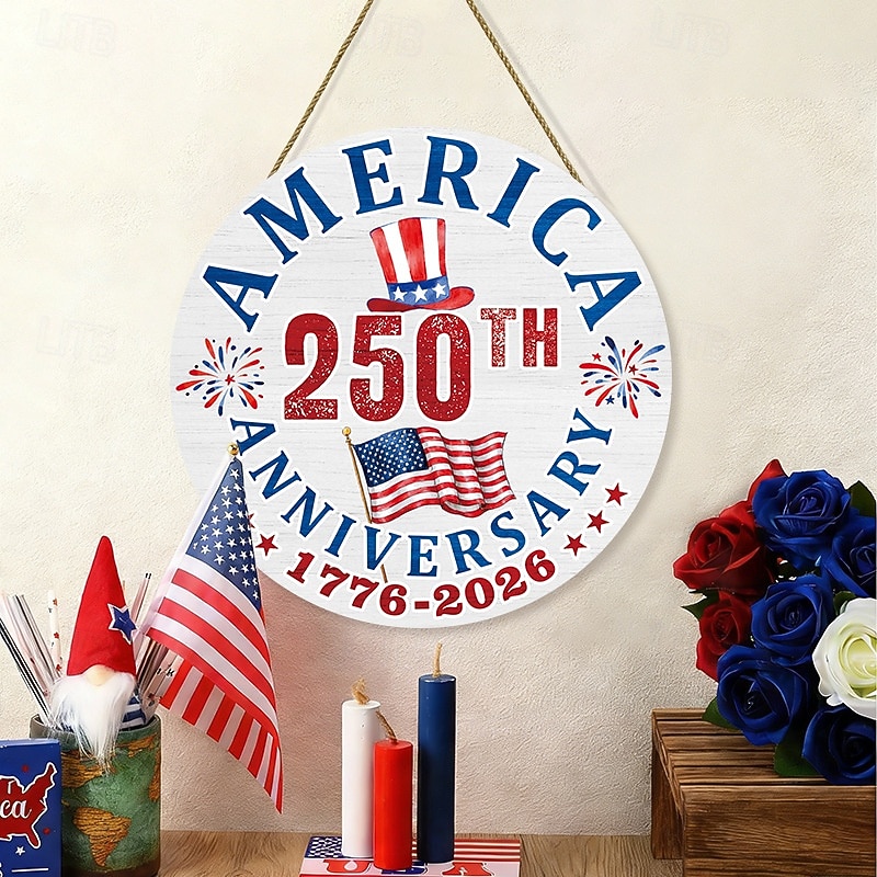 Plaque de porte américaine commémorative du 250e anniversaire, drapeau national américain patriotique du 4 juillet avec couronne « Nous le peuple », décoration murale en bois pour la fête de de 2026 ? $15.99 –P6