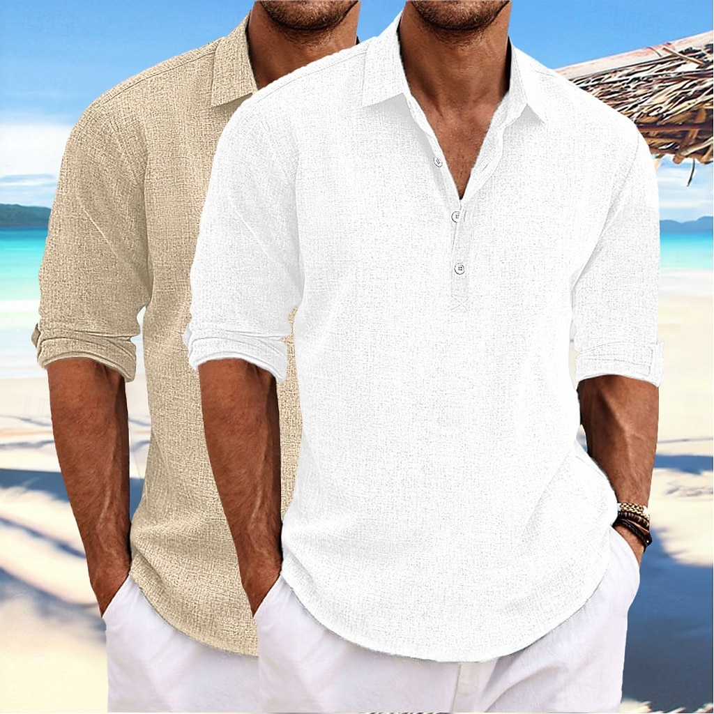 Férfi Ing Vászon ing Nyári póló Strandruházat Sima Hétköznapi Vakáció Zöld+Szürke Fehér + khaki Khaki + fekete Zöld+Khaki Hosszú ujj Térfogatcsökkenés Tavaszi nyár Nyár Ruházat 2026 - $37.99 –P9
