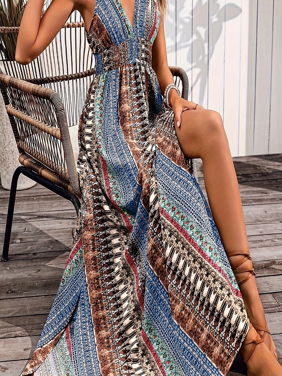 Stile Boho Retrò Vintage Boho Lunghezza lunga Vestito Senza maniche Stile Boho Scollo a V Costume Per donna Mascherata Festival Musicale Festa a tema retrò Adulti Vestito Estate del 2026 a $36.99 –P6