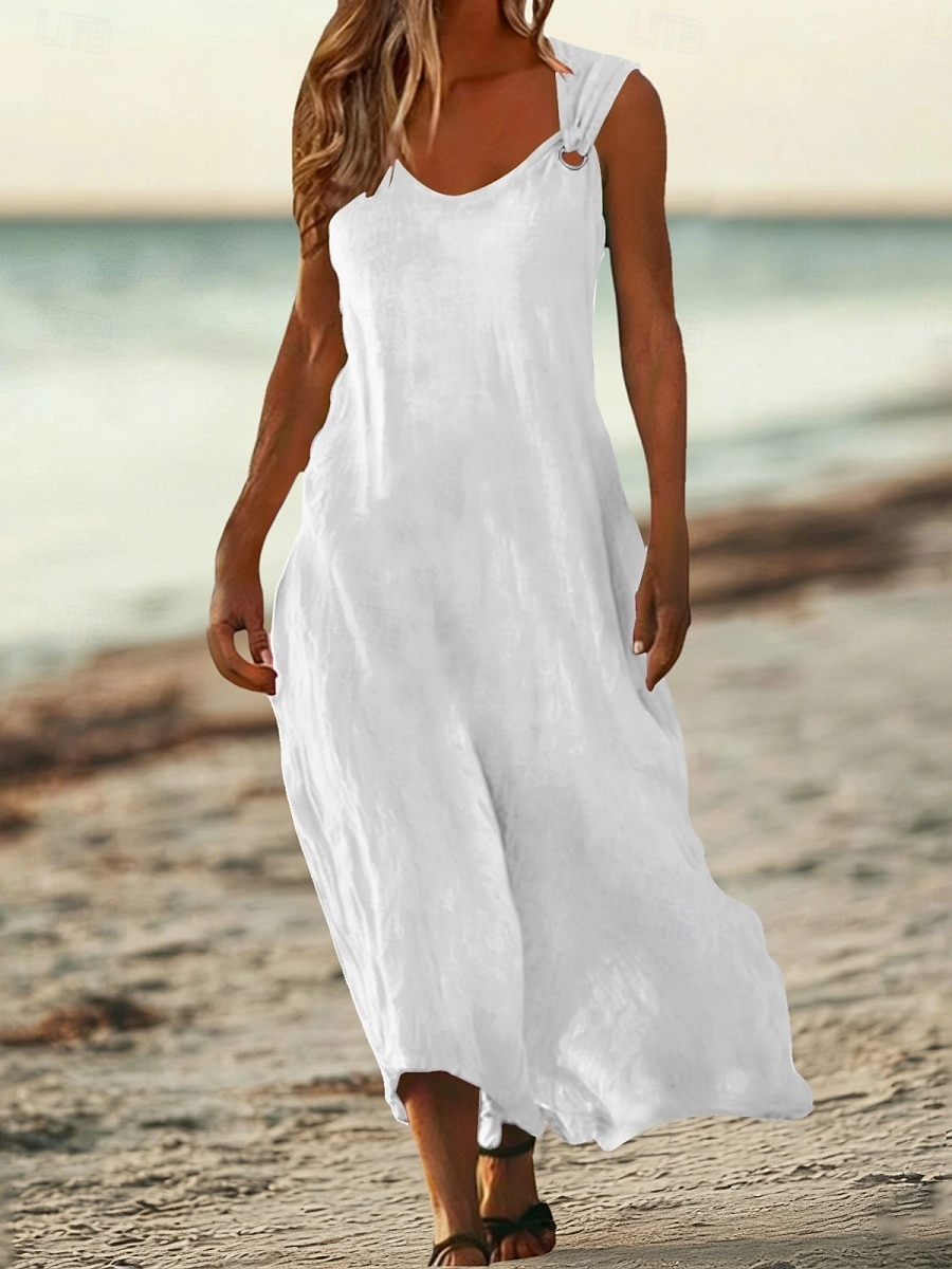 Women's Maxi Dress Linen-feel Dresses A Line Dress Summer Dress Casual Daily Loose Fit Plain Sleeveless V Neck Blue Black White Yellow Summer 2026 - $25.99 –P7
