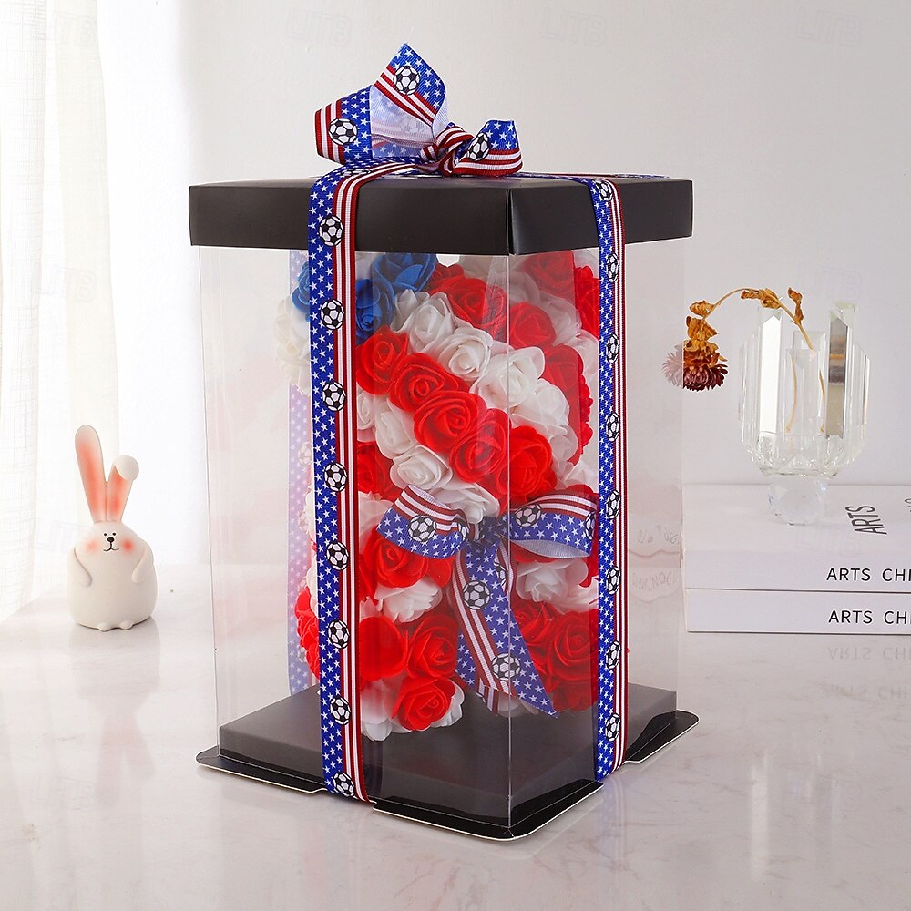 25 cm großer Rosen-Teddybär für die Fußball-Weltmeisterschaft, künstliches Rosenblüten-Geschenk für Fußballfans, Hochzeit, Muttertag, Jahrestag, inklusive transparenter Geschenkbox 2026 - $21.99 –P1