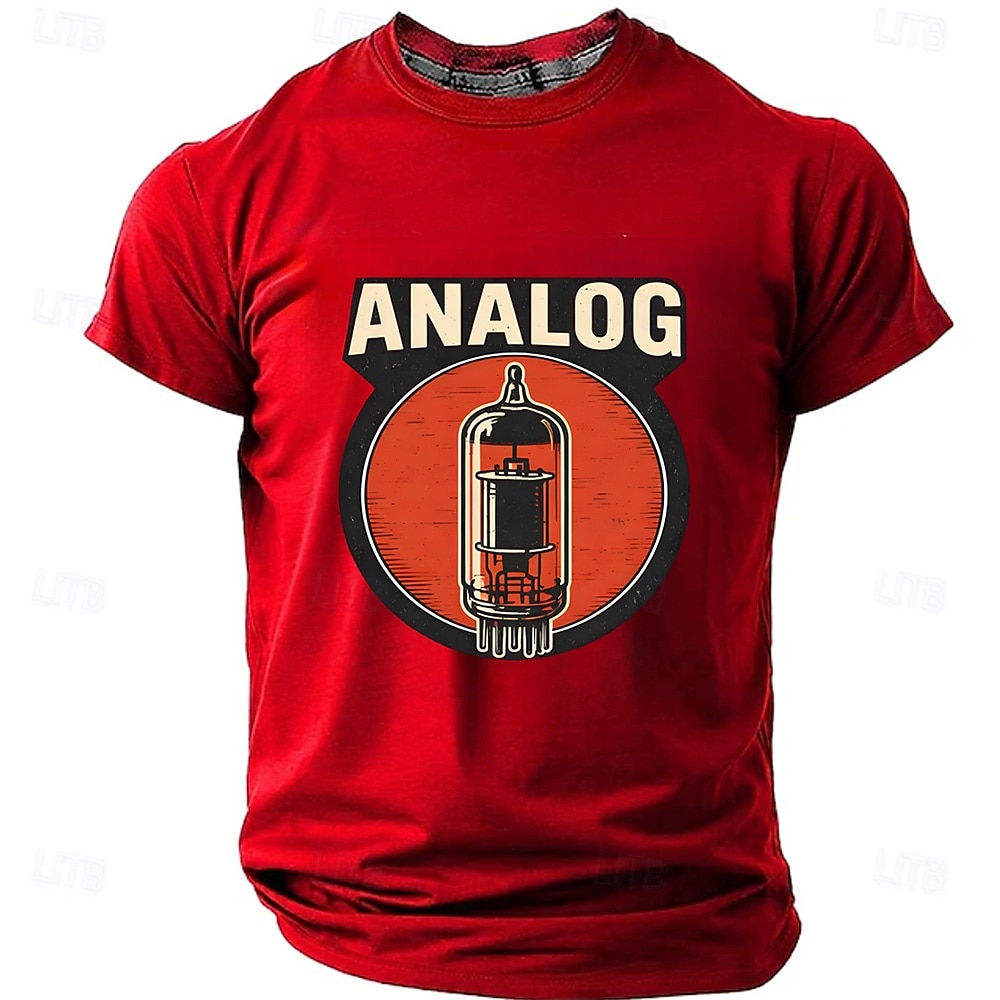 Men's ANALOG Vacuum Tube Thermionic Valve Vintage Retro Audiophile Music Guitar Amp Engineer T-shirt Graphic Regular Fit Studio Casual Daily Wear Designer Clothing Apparel S M L XL XXL XXXL 2026 - $22.99 –P4