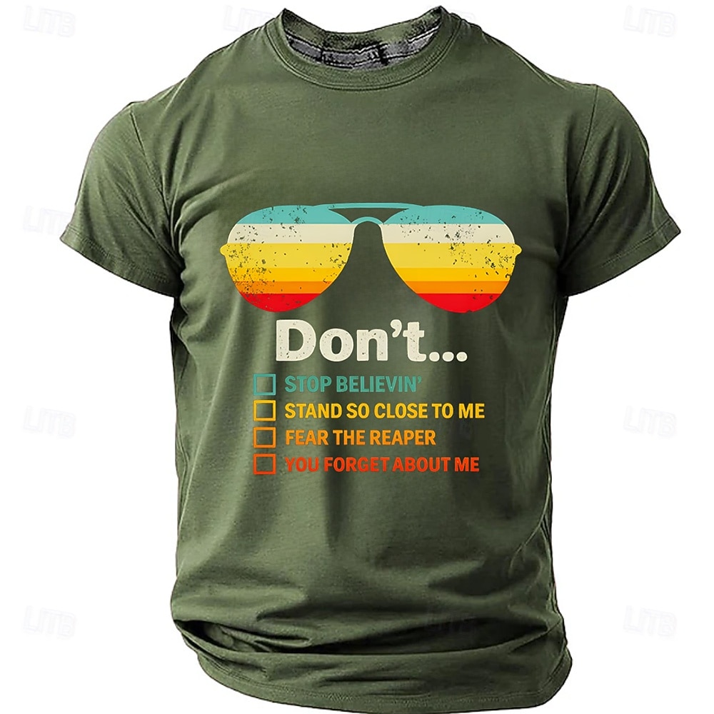 Lunettes de soleil rétro pour homme, paroles de chansons « Don't Stop Believin' », « Stand So Close », « Fear the Reaper », « Forget About Me », t-shirt graphique inspiré des années 70 et 80, rock de 2026 ? $22.99 –P1