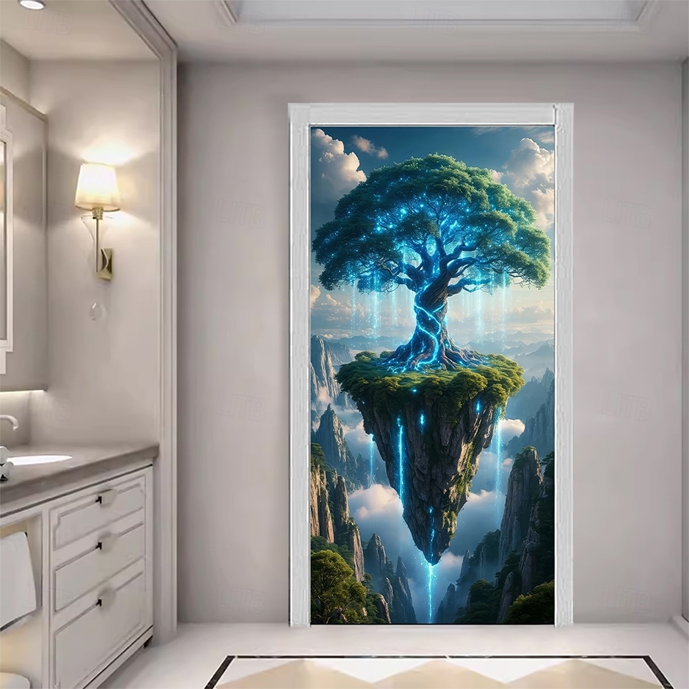 Fantasy Tree of Life Golden Tree Floating Island Full Moon Starry Night Door Banner Wall Tapestry Magical Landscape Home Decor Front Door Decoration Entryway Decor Indoor Outdoor 2026 - $17.99 –P4
