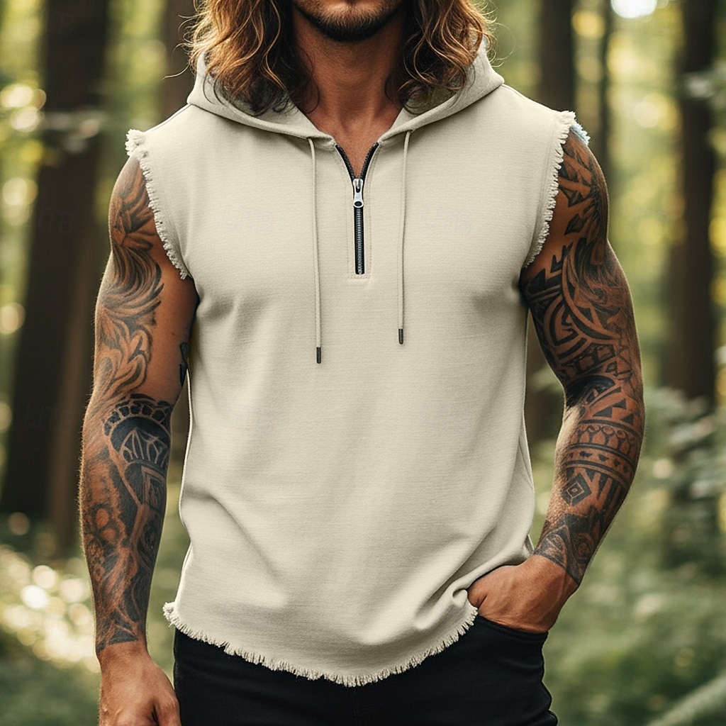 Men's Linen Shirt Tank Top Vest Undershirt Sleeveless Hooded Summer All Seasons Plain Fashion Streetwear Sporty Quarter Zip Casual Gym Street Pink Top Tee for Men 2026 - $21.99 –P5