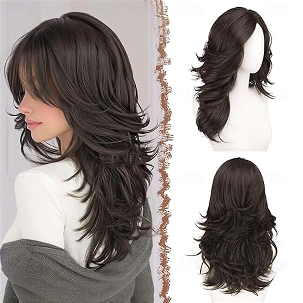 2026年 女性用、ダーティブロンドのウェーブのかかったレイヤードウィッグ、カーテンバング付き、長さ22インチの合成繊維製、自然な見た目のセンターパートウィッグ、コスチュームパーティーや普段使いに最適  コレクション – $30.99 –P9