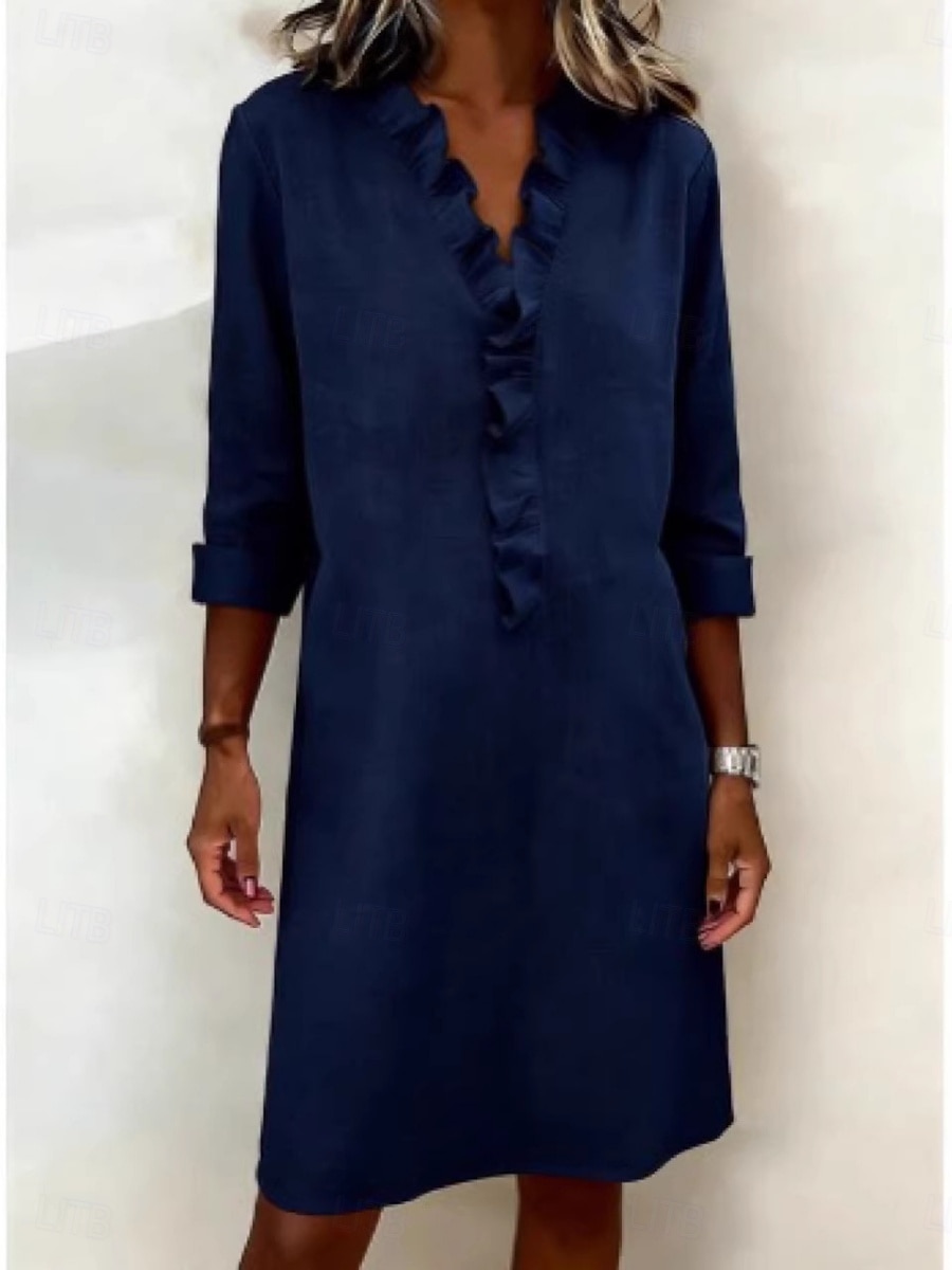 Γυναικεία Μίντι φόρεμα Λινό από ψεύτικο βαμβάκι Φόρεμα ριχτό Καθημερινό Καθημερινά Χαλαρή Εφαρμογή Σκέτο Μακρυμάνικο Λαιμόκοψη V Βαθυγάλαζο Ανθισμένο Ροζ Ρουμπίνι Καλοκαίρι Άνοιξη Φθινόπωρο 2026 - $43.99 –P3