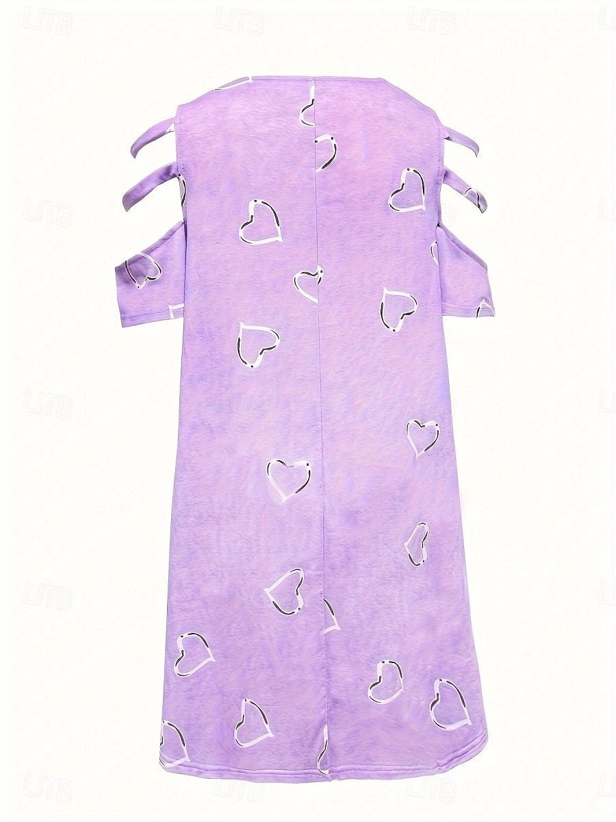Women's Mini Dress Casual Dress Print Dress Elegant Fashion Modern Outdoor Vacation Going out Loose Fit Heart Short Sleeve V Neck Blue White Purple Green Summer Spring 2026 - $16.49 –P5