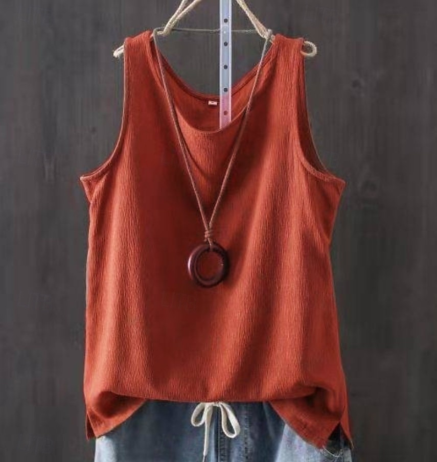 Per donna Finto cotone e lino Semplice Moda Elegante Classico Senza Maniche Manica Corta Girocollo Top Regolari Quotidiano Uscire Weekend Blu Nero Bianco Giallo Rosa Estate Primavera del 2026 a $34.99 –P13