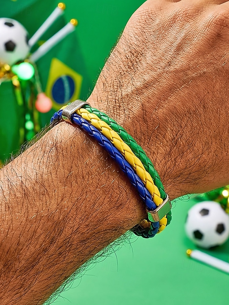 Bracciale da uomo intrecciato in similpelle, disponibile in diversi colori, ispirato alla bandiera americana, ideale per partite di calcio, tifosi, tifosi di football, per lo spirito di squadra e per un look casual da giorno di partita. del 2026 a $7.99 –P2