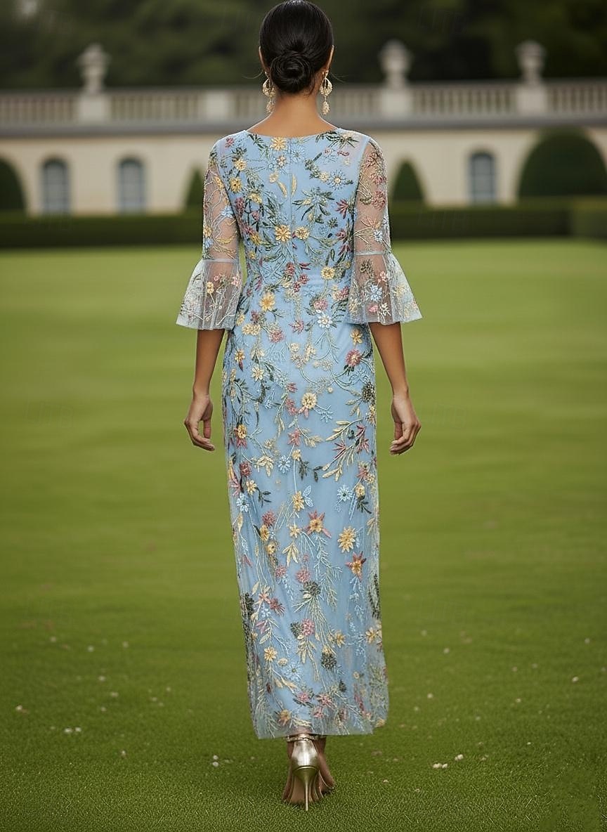 Linea ad A Abito Lunghezza al pavimento Abito in Pizzo Vestito da Festa Abito da Cocktail Abito da cerimonia per signora Mezza Manica Scollo a V Elegante Vintage Lussuoso Formale Ospite di nozze del 2026 a $171.99 –P3