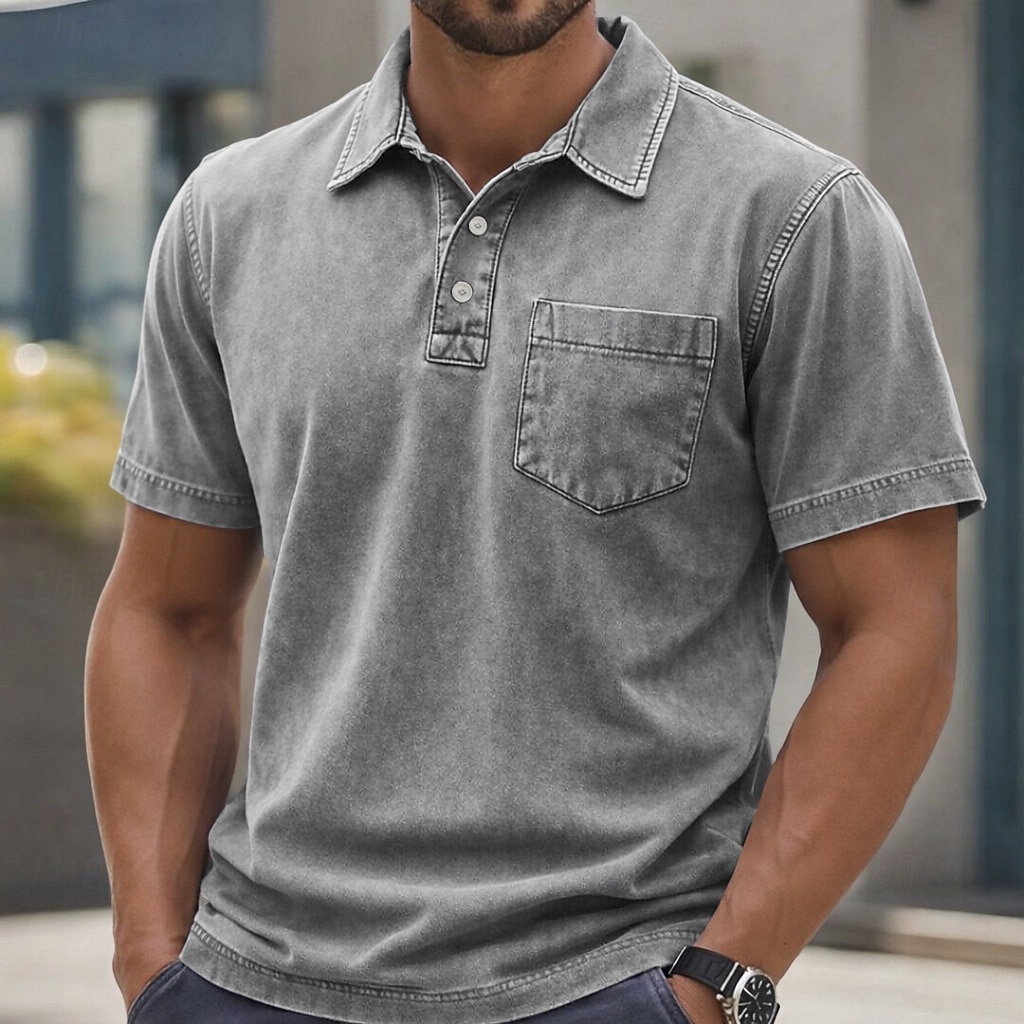 T-shirt da Uomo SoftFade™ 100% Cotone con Effetto Lavaggio Acerbo Maglietta Golf Casual per Vacanze Colletto Polo a Coste Manica Corta Moda Base Piana Vintage Distressed Estate Primavera Vestibilità del 2026 a $31.99 –P8