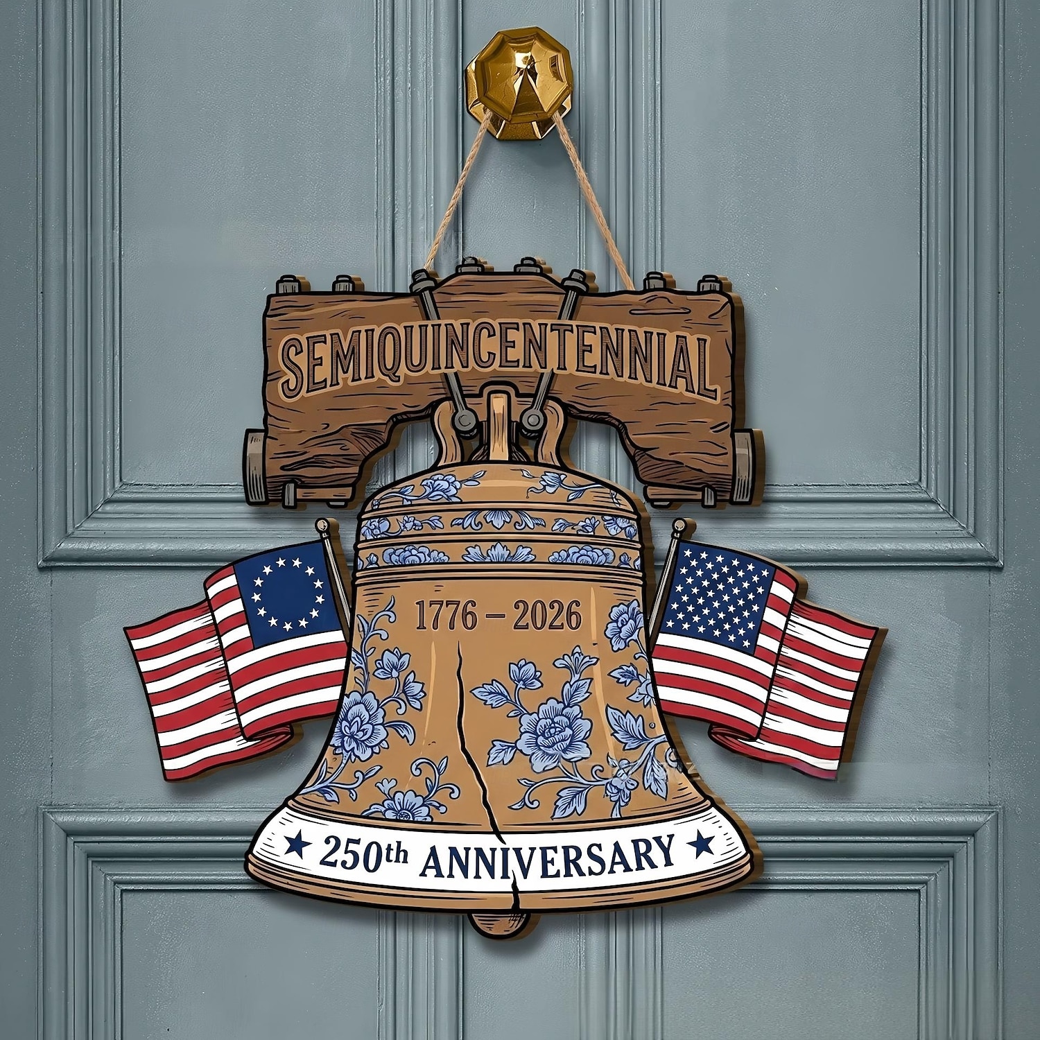 Panneau en bois commémoratif du 250e anniversaire des États-Unis, décoration de porte patriotique pour la fête de l'indépendance, plaque murale style ferme avec drapeau américain, décoration de porche de 2026 ? $13.99 –P3