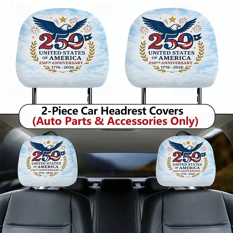 2026年 2個のアメリカ国旗独立プリントの車のヘッドレストカバー、高弾性設計で詰め物のないシート保護、車のシートヘッドレストカバー、車用シートクッション、愛国的なテーマ、車の内装  コレクション – $9.49 –P11