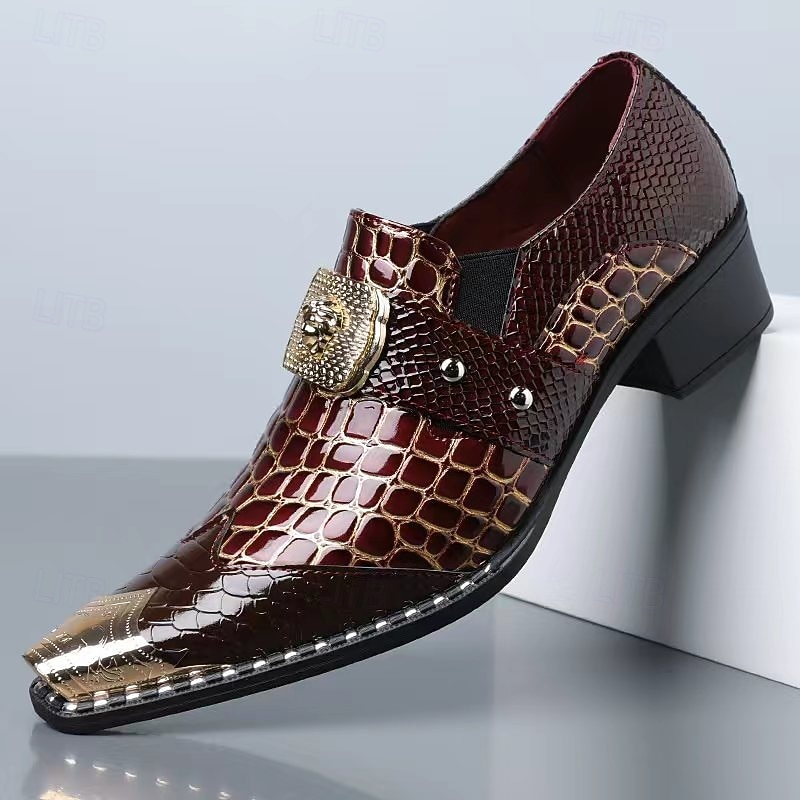 Men's Dark Brown Faux Leather Monk Strap Shoes – Croc Embossed Dress Shoes, Business, Wedding & Formal Wear 2026 - $79.99 –P3