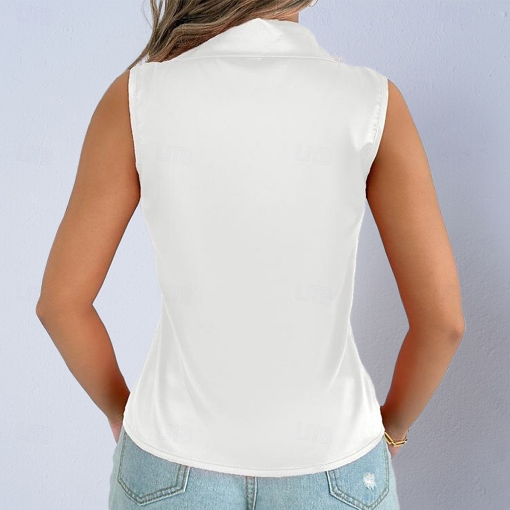 Women's Shirt Satin Blouse Dress Shirt Button Up Shirt Solid Color Plain Elegant Fashion Casual Sleeveless Turndown Regular Tops Daily Office Work Black White Yellow Red Purple Summer Spring Fall 2026 - $24.99 –P2