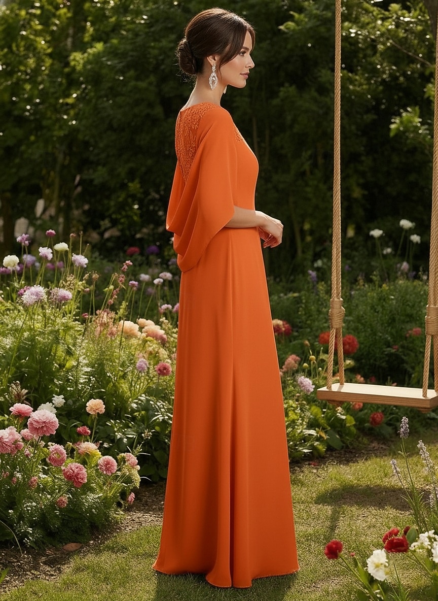 Strak kolom Tot de grond Bruiloft gast jurk Formele jurk Avondjurk Moeder van de bruid jurk Mouwloos V-hals Elegant Formeel Chiffon met Kant Plooien 2026 - €149.99 –P3