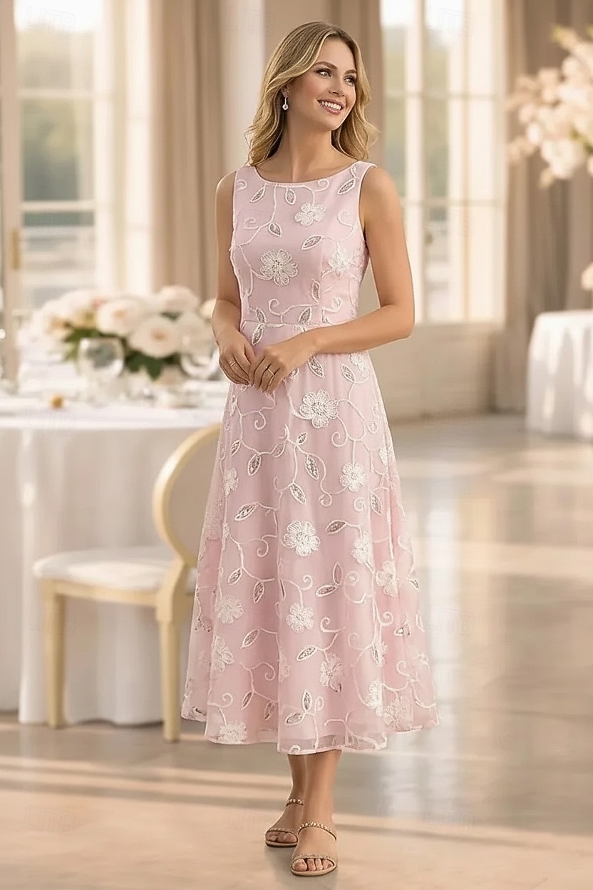 Two Piece A-Line Dress Sets Ankle Length Wedding Guest Dress Mother of the Bride Dress Sleeveless Boat Neck Elegant Simple Embellished Formal Kentucky Derby Semi Formal Lace Jacquard Wrap Included 2026 - $148.99 –P3