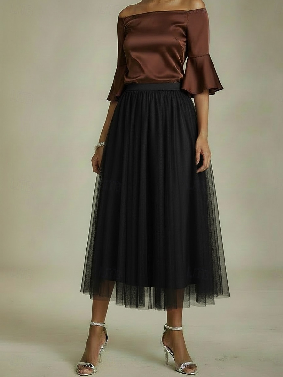 Damen Chiffonrock Urlaubsrock Elegant Mode Maxi Mittlere Hüfthöhe Röcke Einfach Netz Unelastisch Täglich Straße Amethyst Schwarz Weiß Rote Sommer 2026 - $24.99 –P4