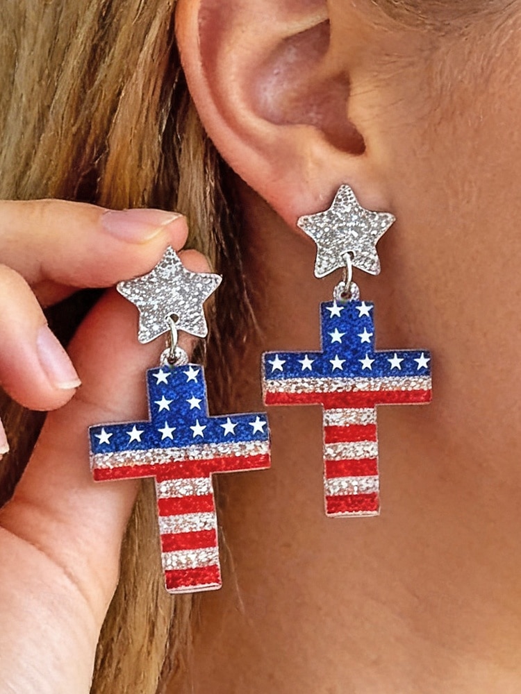 Patriotische Acryl-Ohrhänger für Damen, mehrfarbiger Statement-Schmuck in Rot, Weiß und Blau für die Feierlichkeiten zum 250. Jahrestag der USA, den Unabhängigkeitstag und den Alltag. 2026 - $7.99 –P3