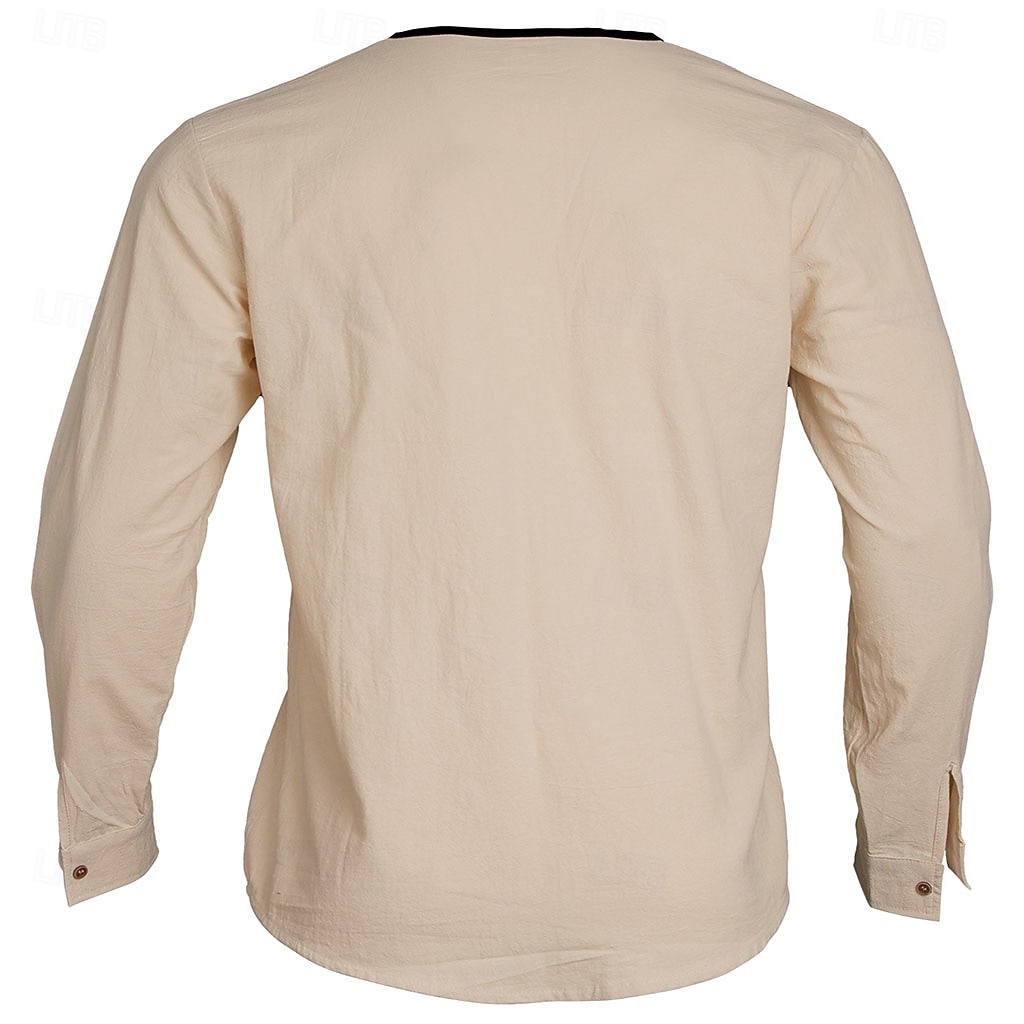 Pánské Tričko Tričko Henley Bavlněné plátěné tričko Dlouhý rukáv Henley Léto Jaro Barevné bloky Vinobraní Šik ven stylové Slátanina Barevné bloky Knoflíky Ležérní Denní Venkovní Bílá Černá Khaki Top 2026 - $22.99 –P10