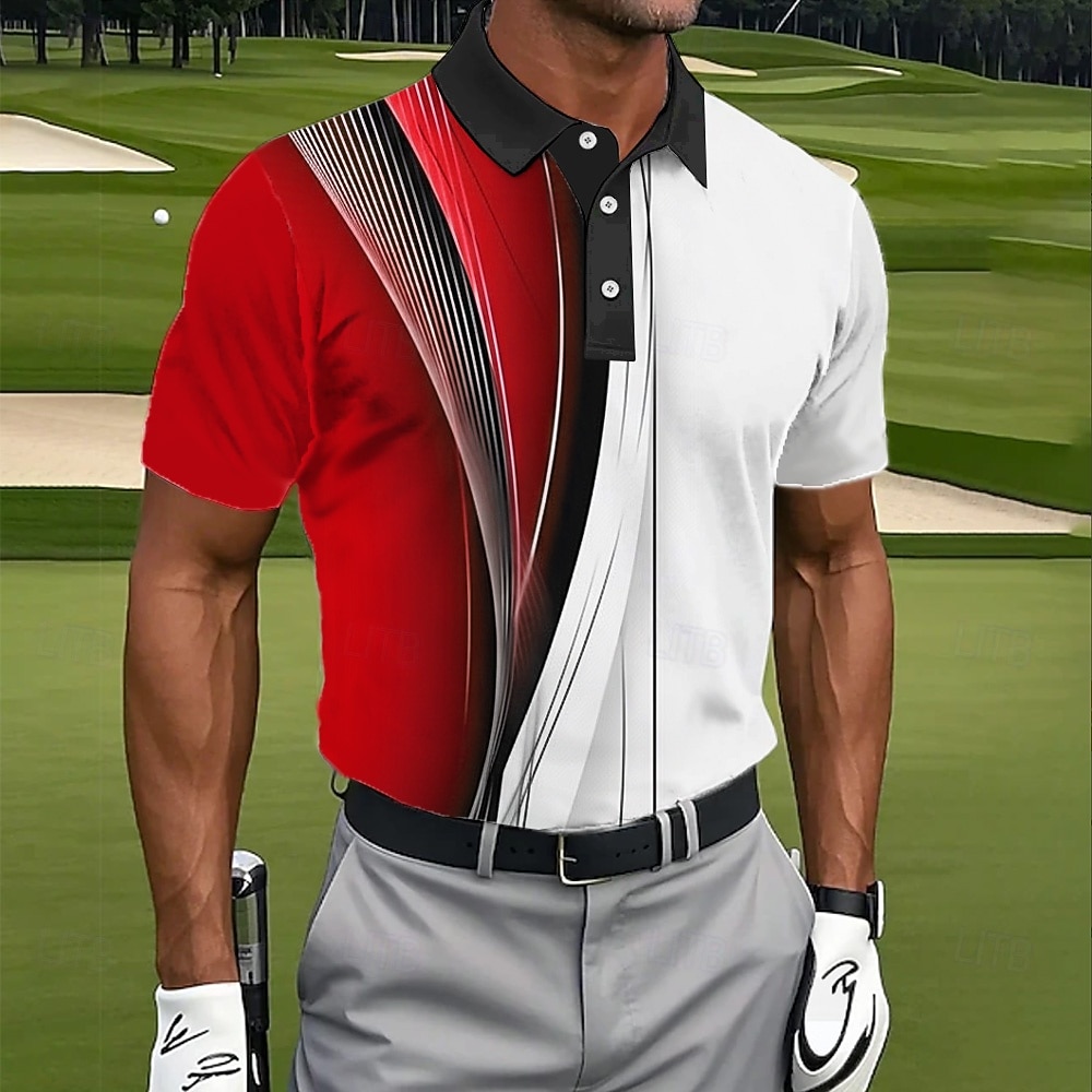 Men's Geometic Golf Sports Polo Shirts Short Sleeve Polo Shirts Collared Shirts Casual Athleisure Buttons Summer Spring Blue Red Purple 2026 - $22.99 –P3