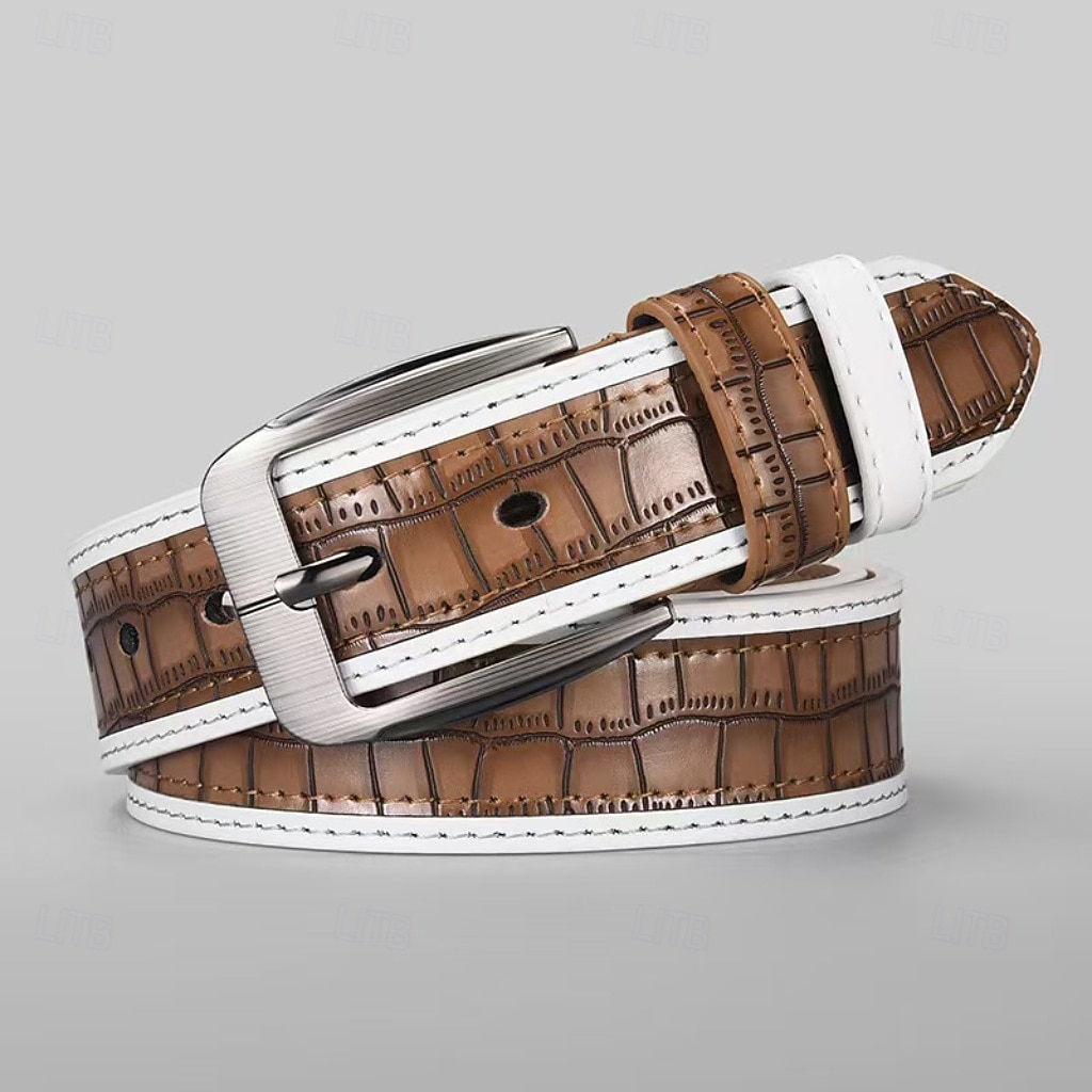 Hombre Cinturón Hebilla de pasador Hebilla automática Cromo PU Ropa de calle Moderno Casual Ocio Bloque de color Azul Marino Marrón Diario Negocio Formal Cinturón de Cintura 2026 - $8.49 –P3