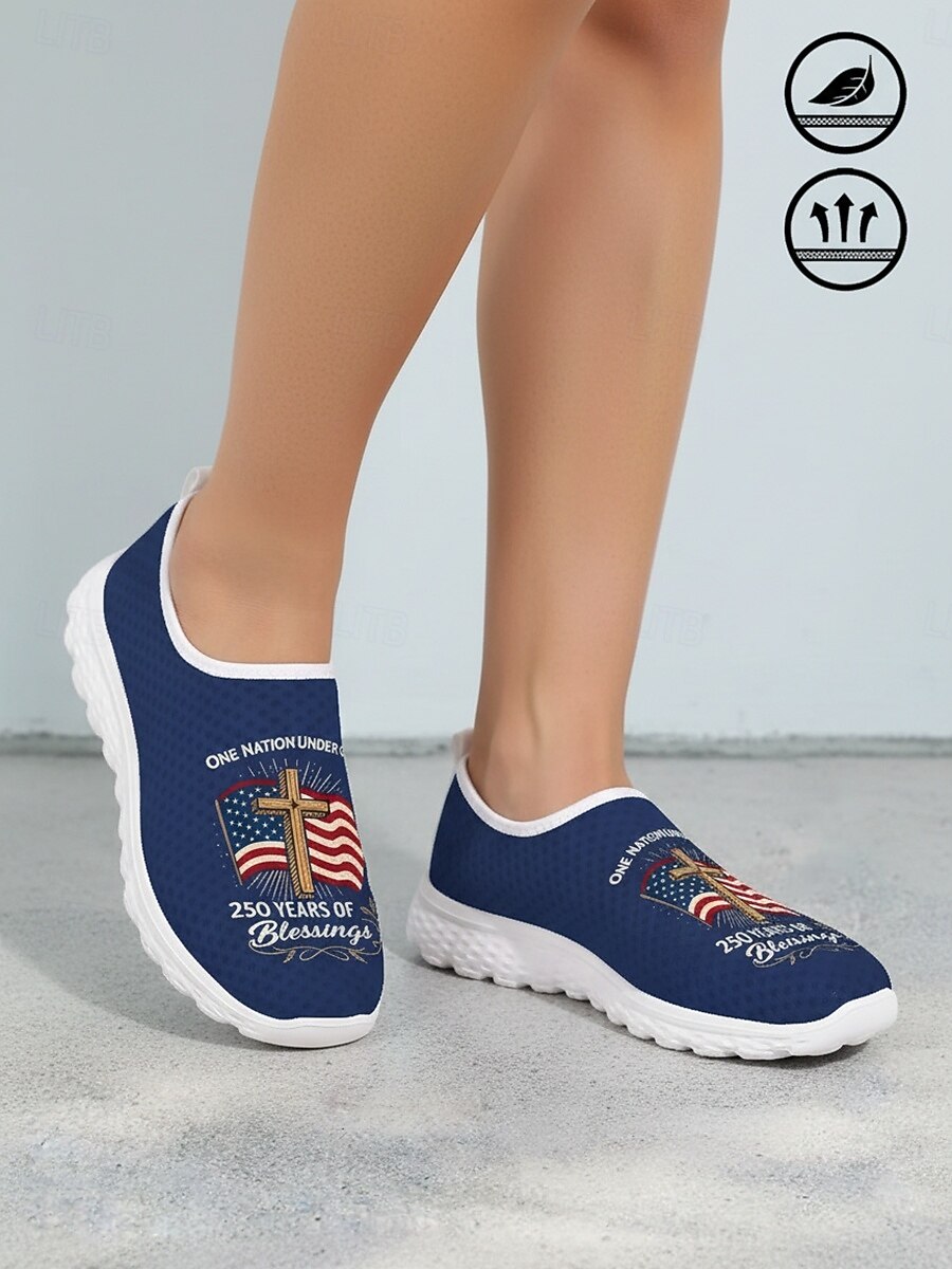 Women's Blue Patriotic Slip-On Sneakers – Lightweight Breathable Walking Shoes with American Flag Graphic Design for Casual Wear, Holiday Events, Travel and Outdoor Activities 2026 - $32.99 –P2