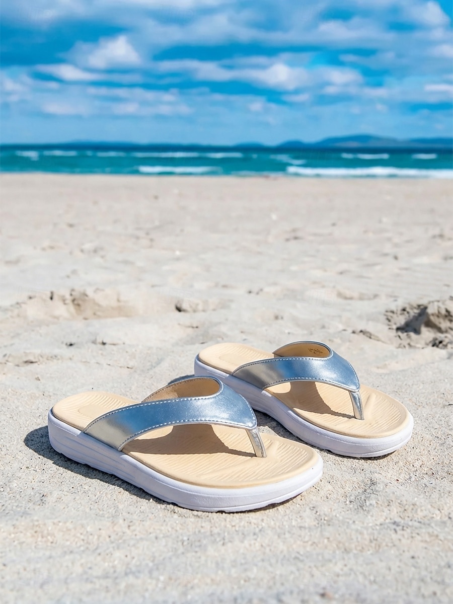 Tongs dorées pour femmes - sandales de marche orthopédiques confortables avec semelle sport rembourrée, idéales pour les vacances à la plage et les voyages d'été. &confort balnéaire toute la journée de 2026 ? $26.99 –P1