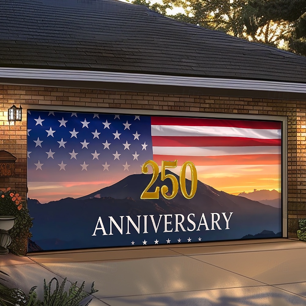 4 de julio de 2026 250° Día de los Caídos Tapiz Cubierta de Puerta de Garaje Gran Fondo Colgante Bandera Americana Vintage 3D Fiesta Patriótica Al Aire Libre Fondos de Tiro Decoración de Hogar 2026 - $59.99 –P2