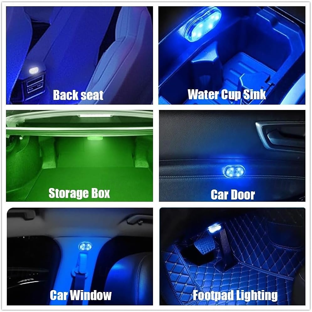 Conjunto de 1 conjunto de luzes LED internas sem fio para carro, luzes coloridas para interior de carro com 6 LEDs brilhantes, luz noturna LED interna portátil recarregável via USB para decoração de carro. de 2026 por $16.62 –P5