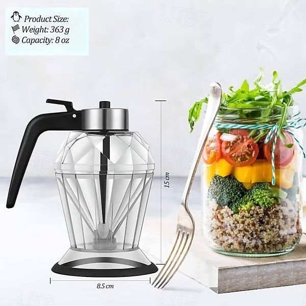 8oz Glass Diamond-Shaped Drip-Free Condiment Dispenser with Built-In Spout - Transparent Kitchen & Restaurant Oil Bottle for Olive Oil, Vinegar, Soy Sauce - Elegant Sturdy Container, Versatile 2026 - $24.99 –P9