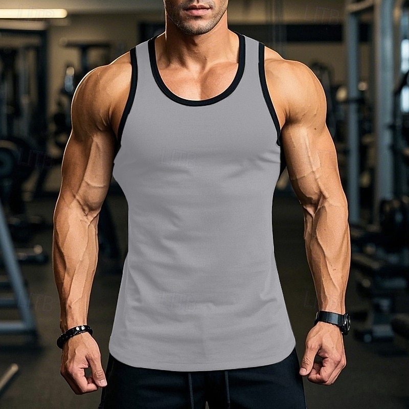 Herre Singleter Vest Underskjorte Ermeløs skjorte Ermeløs Rund hals Sommer Helfarge عادي Treningsklær Fargeblokk Gate Avslappet Sport Svart Hvit Vin Topp T-skjorte for menn 2026 - $10.99 –P6