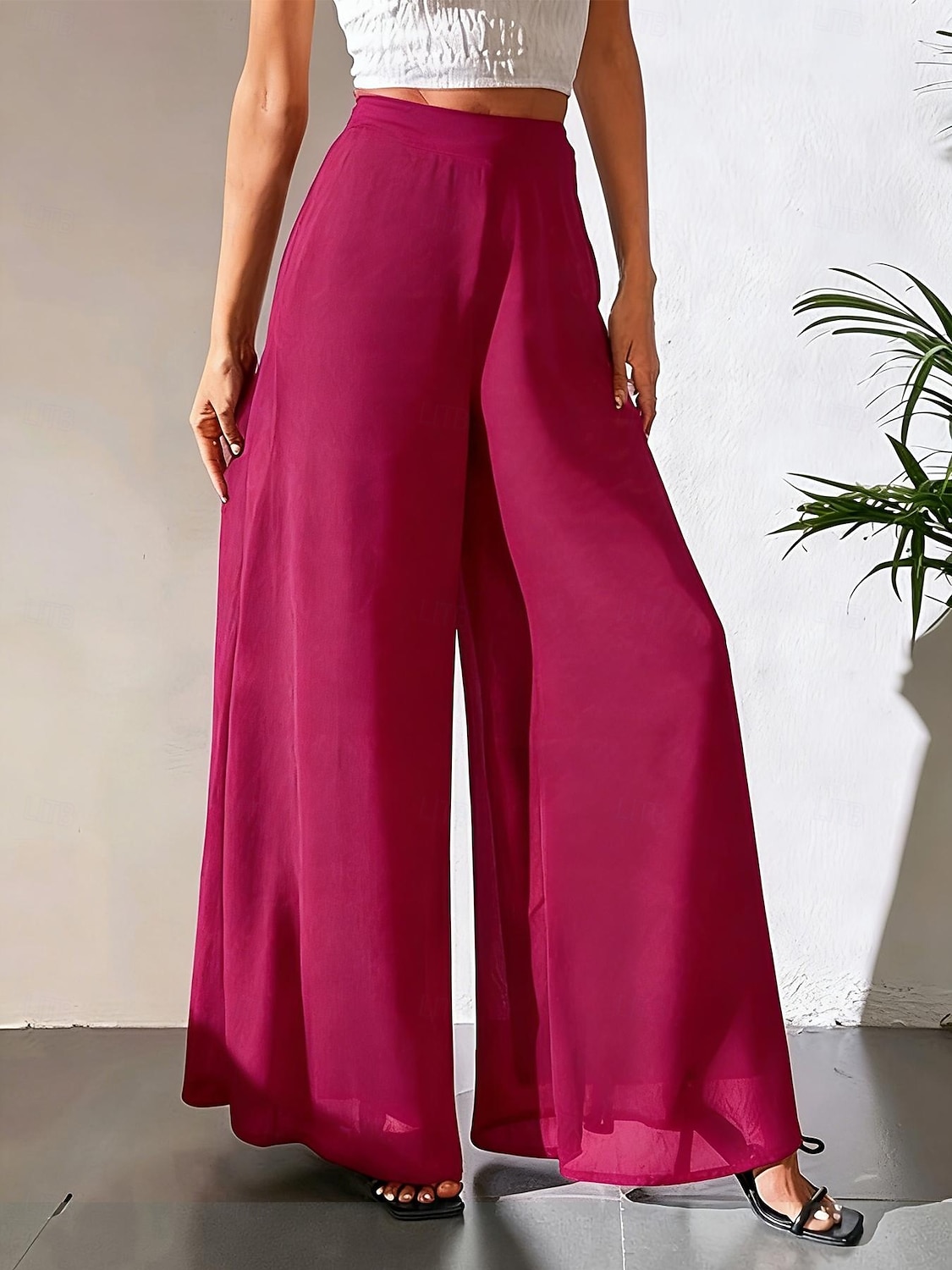 Dames Broek Zomerbroek Wijde broek Vrijetijdsbroek Vakantie Vintage Modieus Volledige lengte Hoge taille Effen Zak Elastische taille Breed Been Lichtgewicht Zacht Comfortabel Micro-elastisch Buiten 2026 - $26.99 –P15