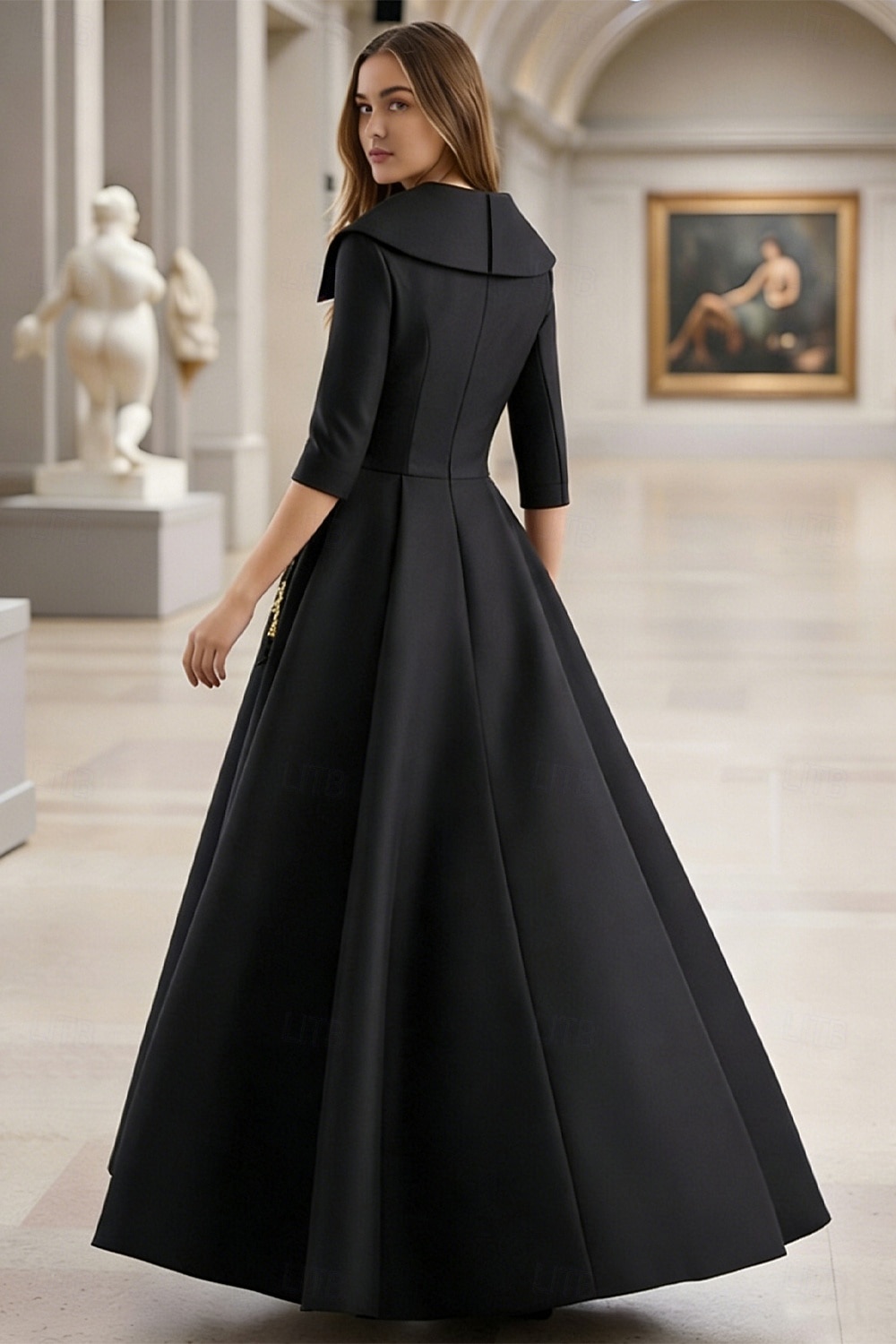 Linha A Longo Vestido formal Vestidos de noite Elegante Manga Longa Decote V Carnaval Formal Bolsos Cetim com Miçangas Apliques de 2026 por $195.99 –P3