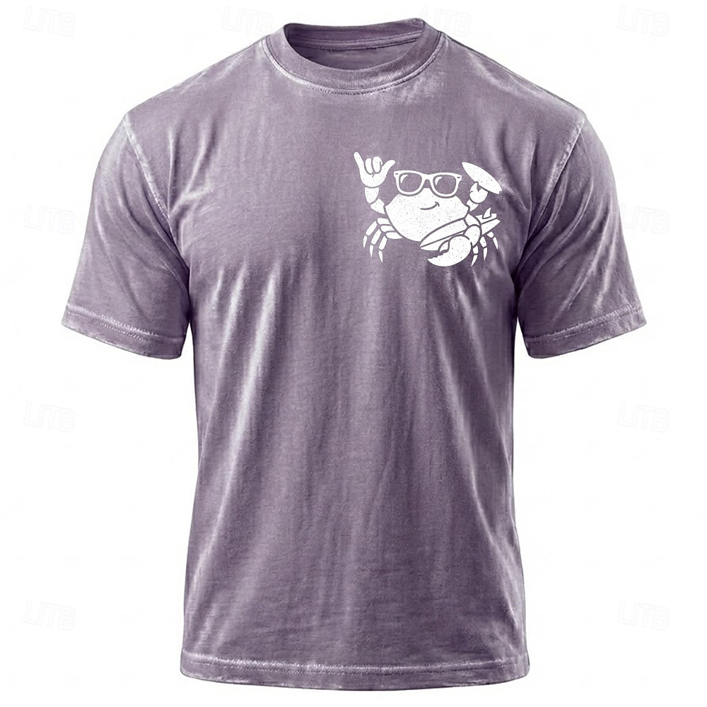 Voor heren Krab Hawaii T-shirt Minerale wassing T-shirt Korte mouw T-shirt Zuurwas Strakke ronde hals Overhemd Vakantie Vintage Retro Casual Strand Reizen blauw Paars Grijs Zomer Lente Kleding M L XL 2026 - $21.99 –P3