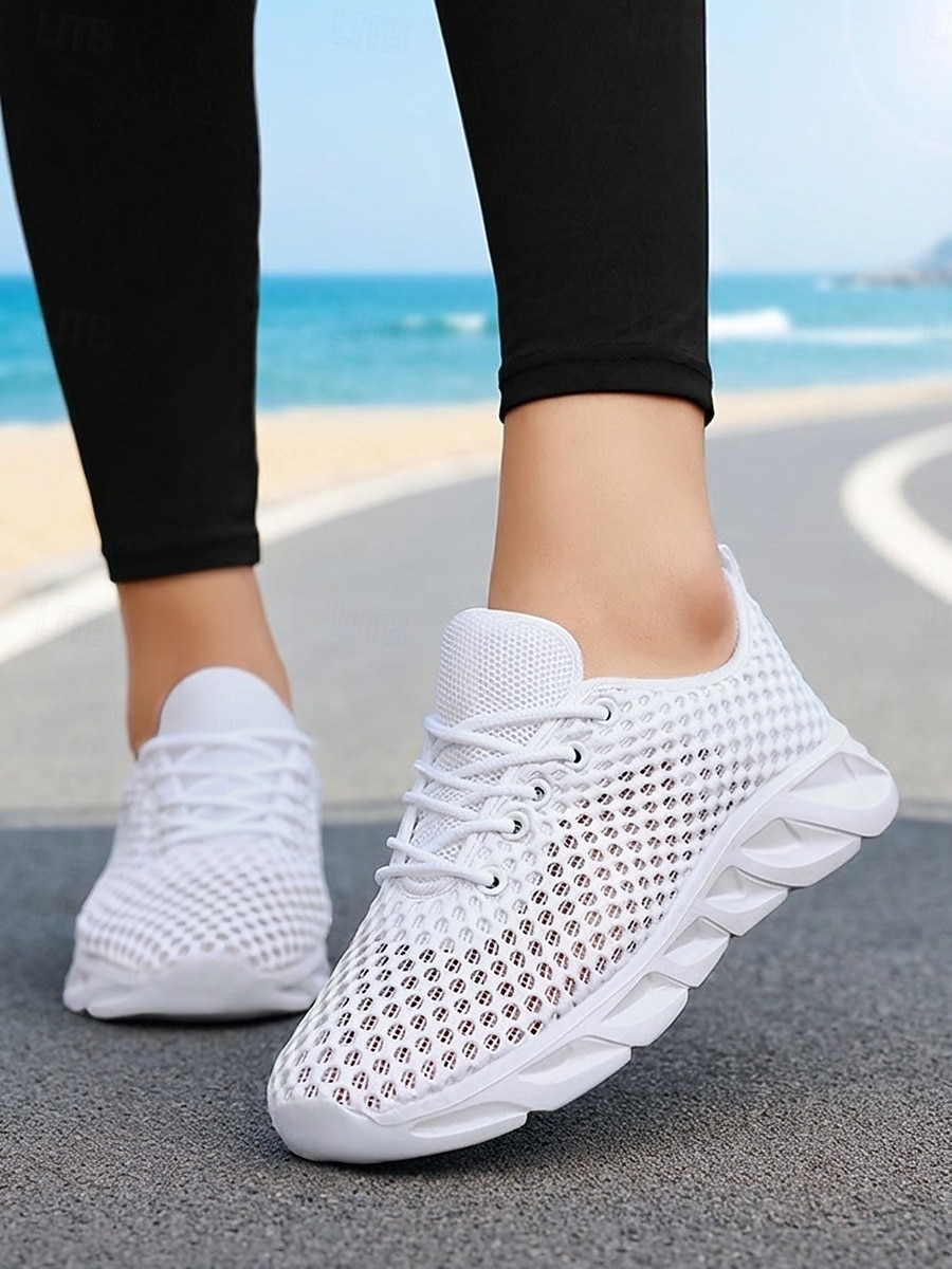 scarpe da corsa da donna in rete traspirante bianca, scarpe da passeggio leggere con lacci per jogging, viaggi, palestra &comfort quotidiano del 2026 a $34.99 –P4
