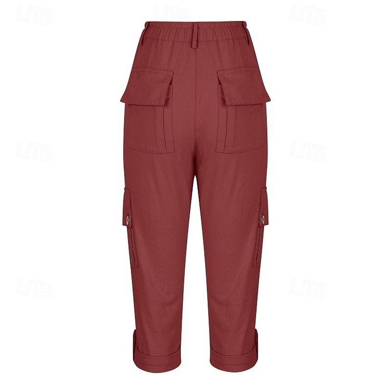 Per donna Pantaloni Cargo Pantaloni capri Chinos Vacanza Streetwear Casual Lunghezza al polpaccio Vita media Semplice Tasca Fascia Elastica Comodo Comodità Inelastico Quotidiano All'aperto Streetwear del 2026 a $33.99 –P6