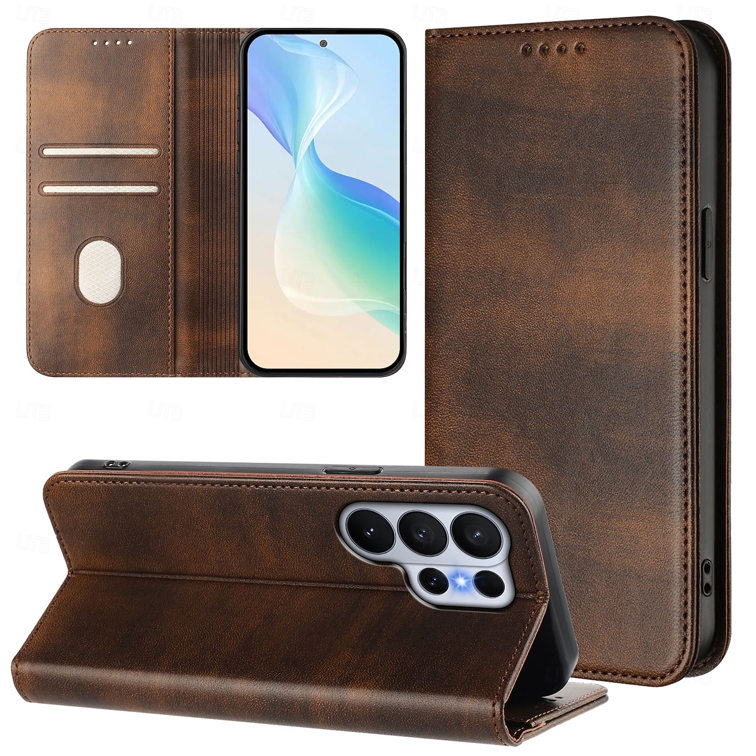 telefone Capinha Para Samsung Galaxy S26 S26 Ultra Plus Capa para Cartão Wallet Com Suporte Suporte para carregamento sem fio Slot para cartão Retro TPU Couro PU de 2026 por $15.99 –P4