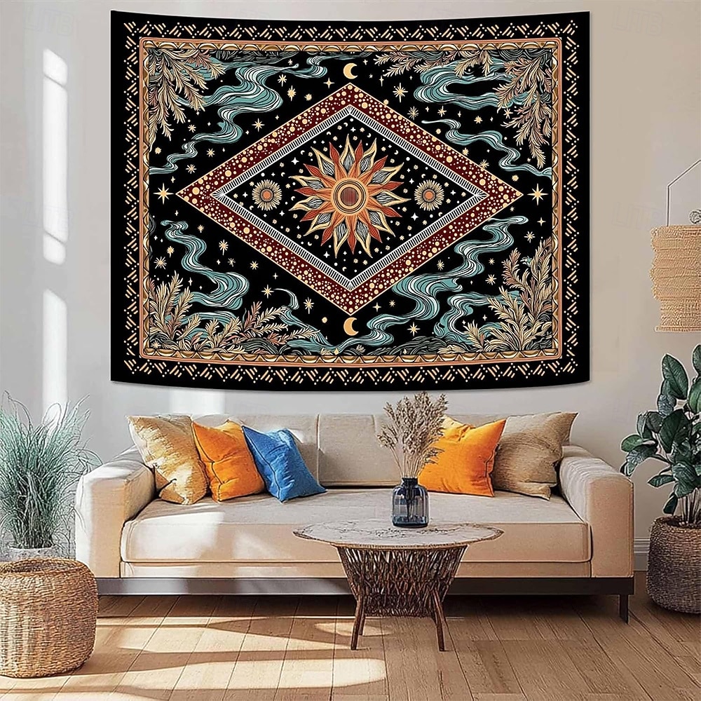 Mystic Psychedelic Sun Face Celestial Starburst Wall Tapestry Diamond Pattern Moon and Stars Bohemian Wall Hanging Trippy Hippie Home Decor Bedroom Backdrop 2026 - $20.99 –P6