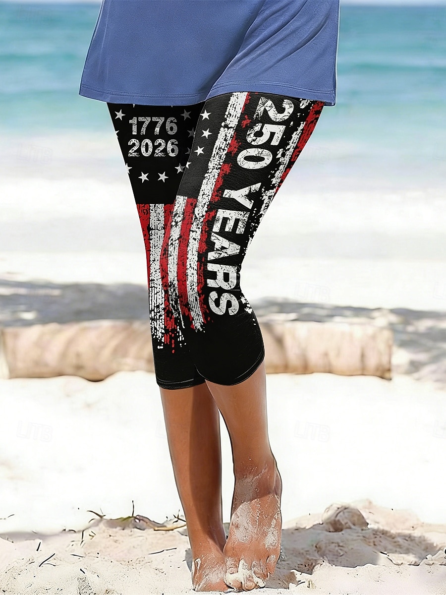 amerikansk uavhengighetsdag dame chinos leggings ferie mote avslappet legglange bukser med medium midje komfort myk komfortabel elastisk daglig ferie gate svart 2026 - $21.99 –P3