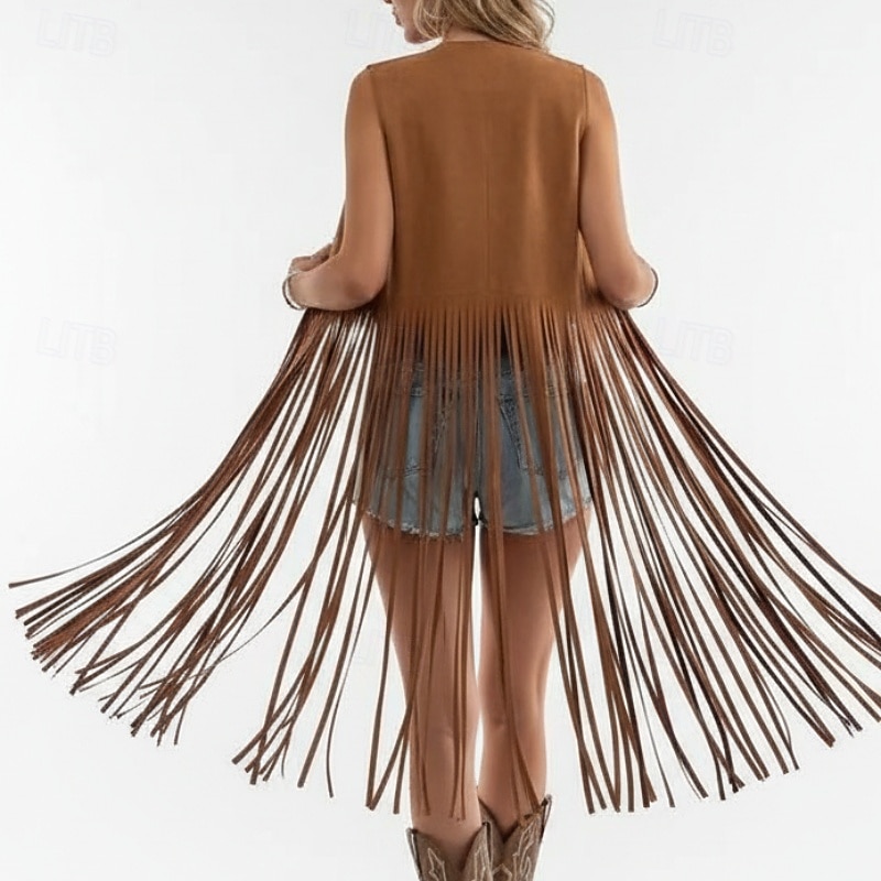 Retro / vintage Boho 1970 Zamszowa kamizelka Bez rękawów Hipisowskie Grzywka Strój na bal maskowy Damskie Duma Karnawał Festiwal Muzyczny Coachella Dla dorosłych Kamizelka 2026 - $32.99 –P3