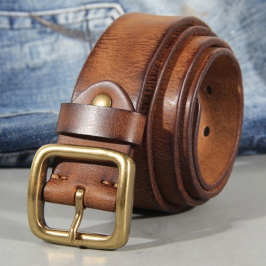 Hombre Cinturón Hebilla automática Cobre Cuero Vintage Ropa de calle Ocio Color sólido Rojo tinto Negro Diario Exterior Negocio Formal Cinturón de Cintura 2026 - $43.99 –P1