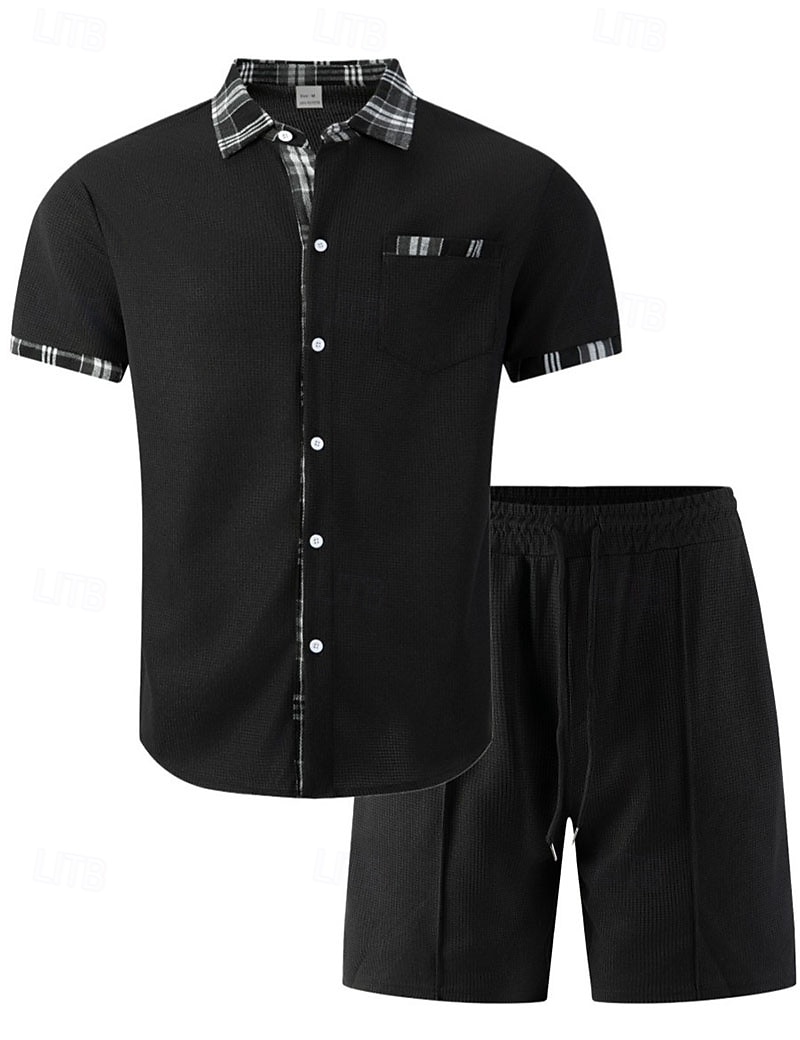 Herren Zweiteilig Hemd Set Sommer-Set Und Set Kontrastfarbe Lässig Täglich Urlaub Hemdkragen Kurzarm Kurze Hose Sommer Frühling Mode Lässig Bequem Bekleidung 2026 - $36.99 –P7