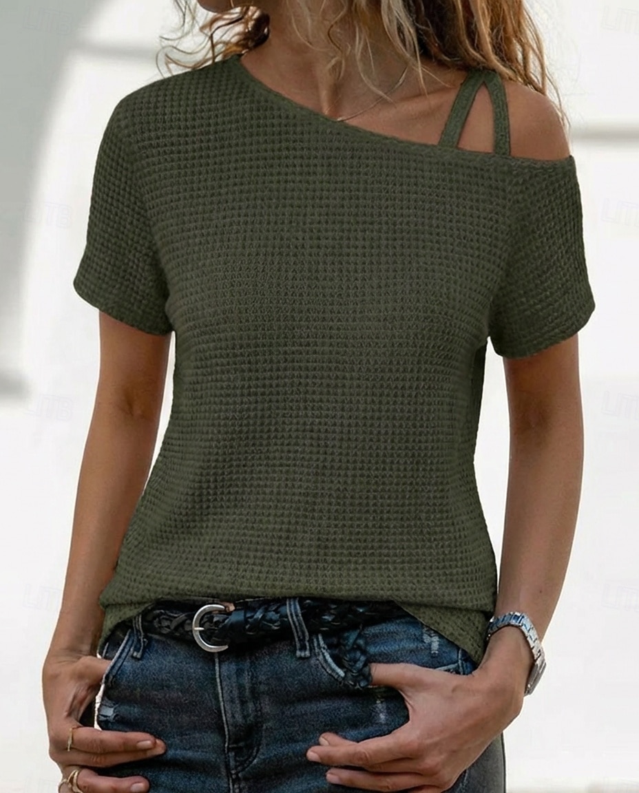 Mujer Camiseta Vintage Elegante Manga Corta Asimétrico Tops regulares Diario Noche Negro Blanco Rosa Verde Ejército Caqui Verano Primavera 2026 - $25.99 –P4