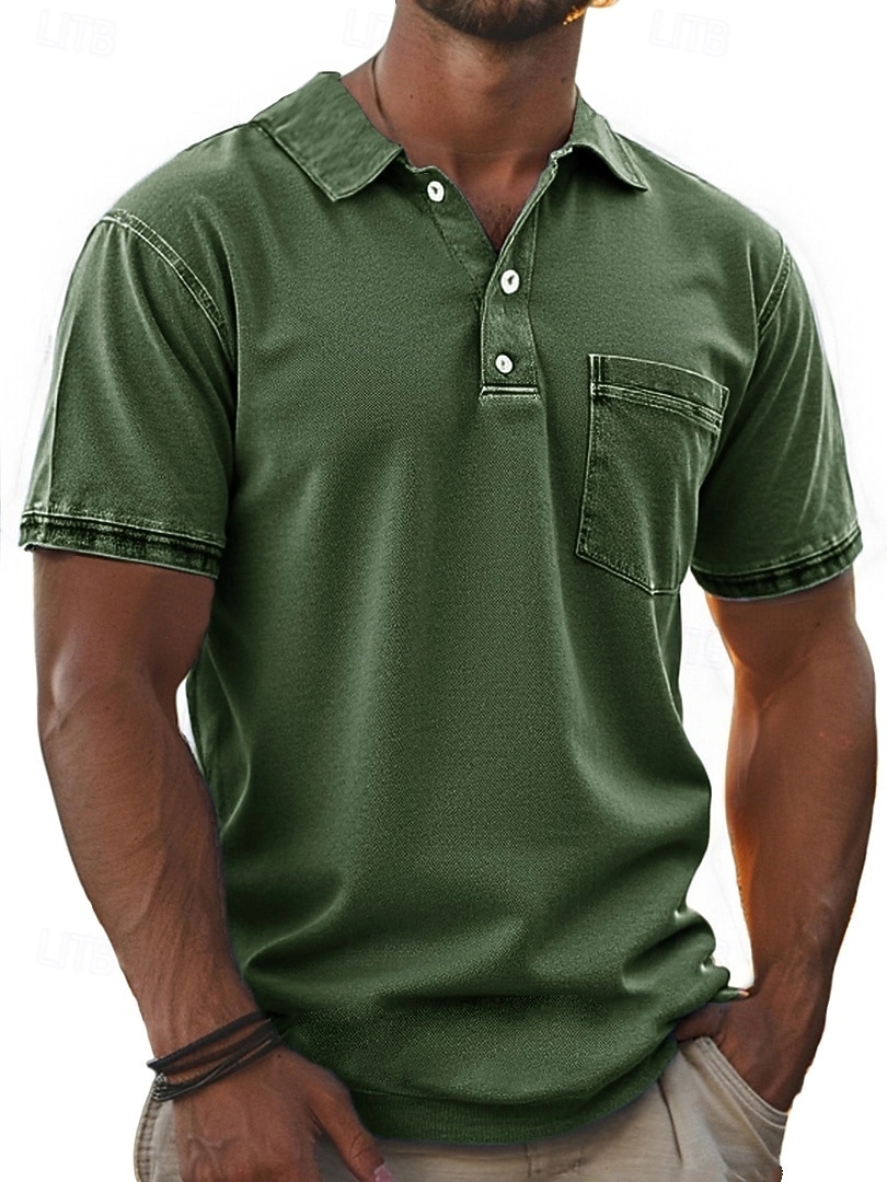 Per uomo Polo Camicia 100% cotone lavaggio acido Casuale Ferie Bavero Manica Corta Moda Essenziale Tinta unica Semplice Vintage ▾ angosciato Estate Primavera Tutte le stagioni Vestibilità regolare del 2026 a $31.99 –P9