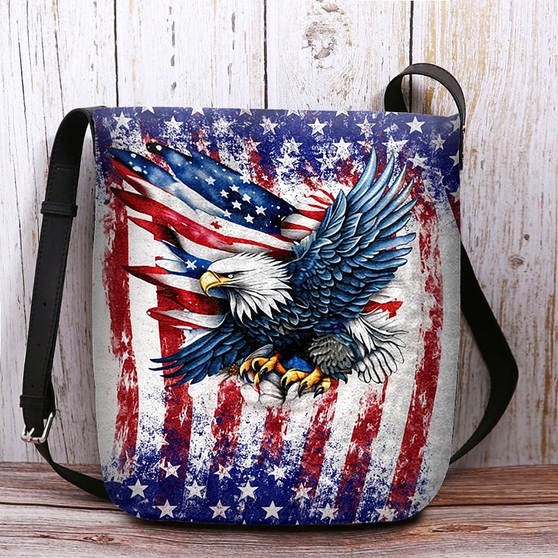 Sac bandoulière femme en polyester, bandoulière ajustable, imprimé audacieux d'aigle et de drapeau américain, parfait pour le 250e anniversaire des États-Unis, la fête de l'indépendance et au quotidien. de 2026 ? $19.99 –P2