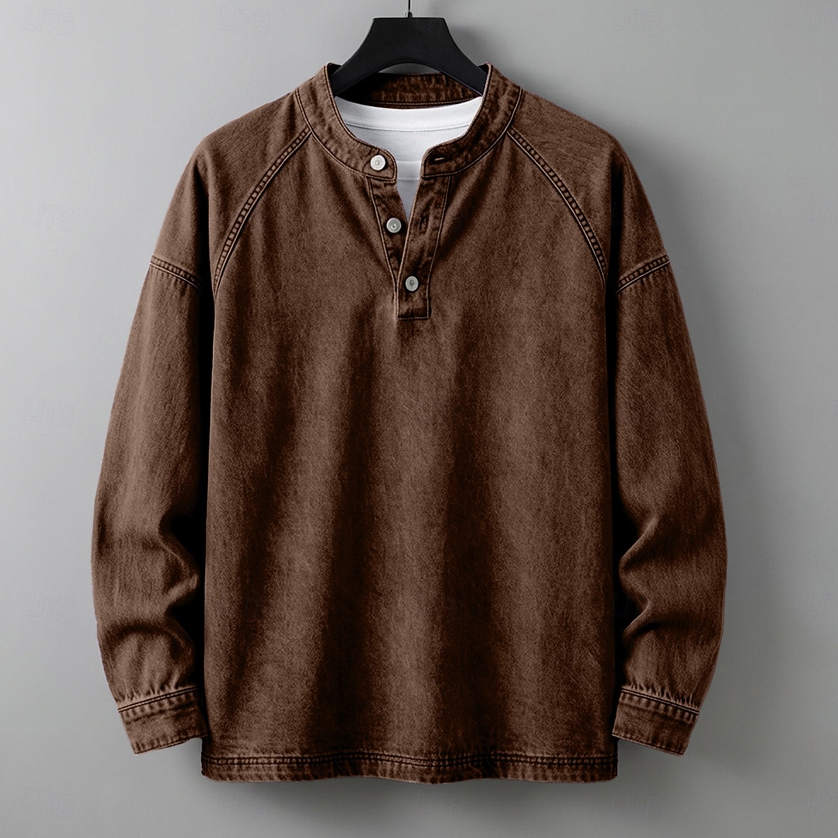 SoftFade™ Pánské tričko Henley košile 100% bavlna acid wash tričko tričko top dlouhý rukáv jednobarevné solid vintage streetwear casual barvené faded washed stojáček Henley casual domů street jaro 2026 - $31.99 –P17